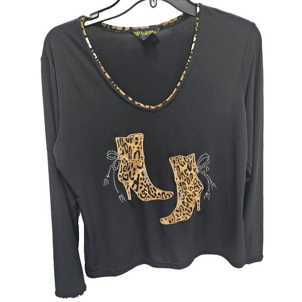 Valentina Womens Western Boots Top Large‎ Black Animal Print Embellished Novelty